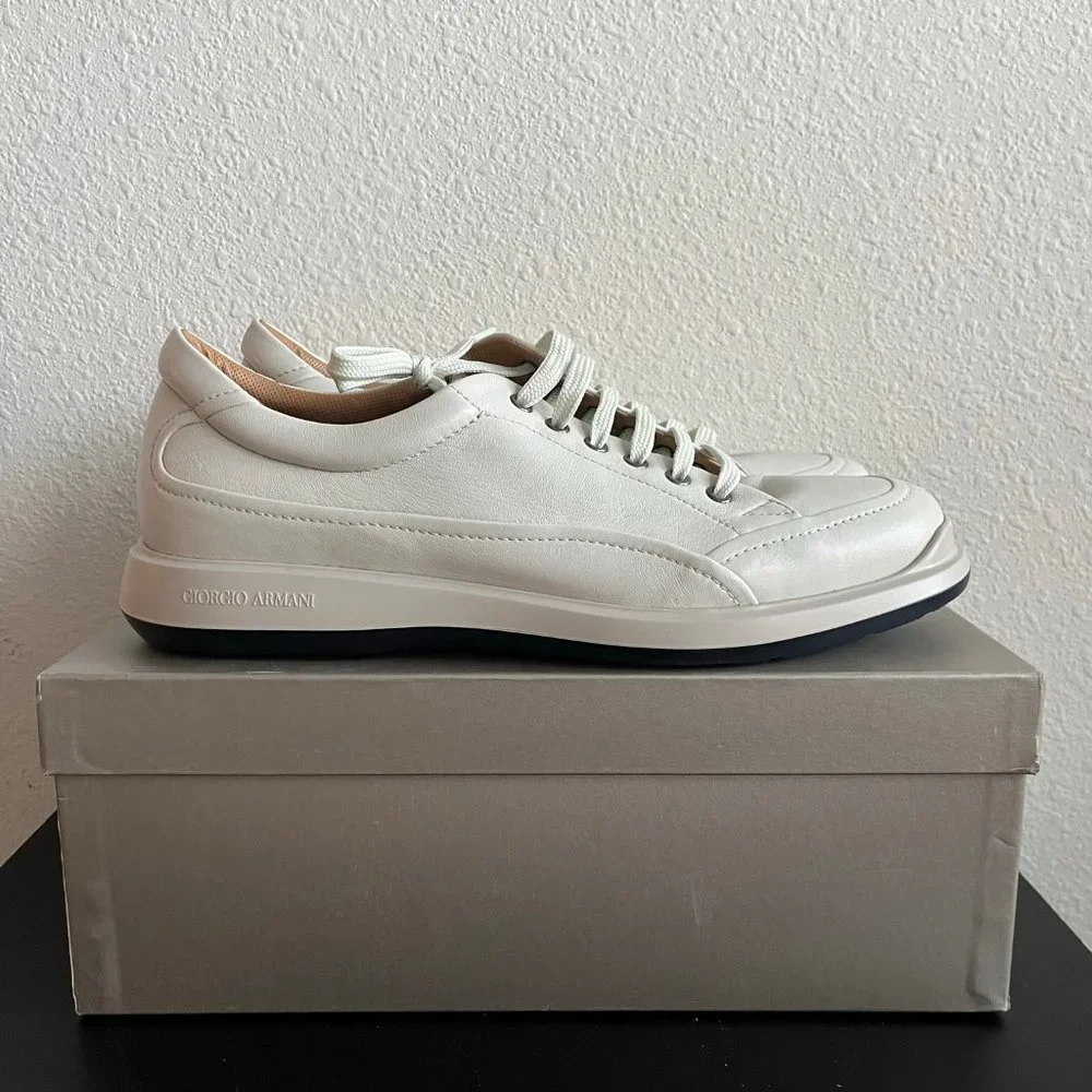 NIB Giorgio Armani Men's White Leather Casual Shoes Sneakers Sz 11 Style X2C621